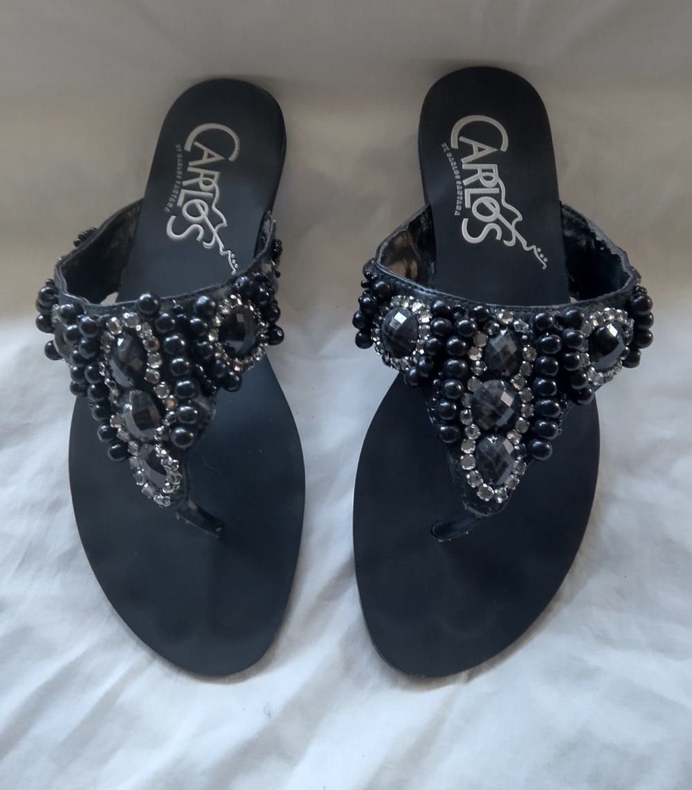 Carlos by Carlos Santana 'Tahiti' Black Jeweled Thong Sandals